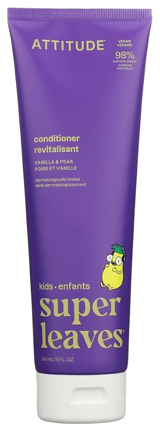 ATTITUDE Kids Conditioner, Gentle Detangling Conditioner, Moisturizing & Softening for Tangles & Knots, Plant-Based, Vegan, Vanilla & Pear Scent, 8 Fl Oz