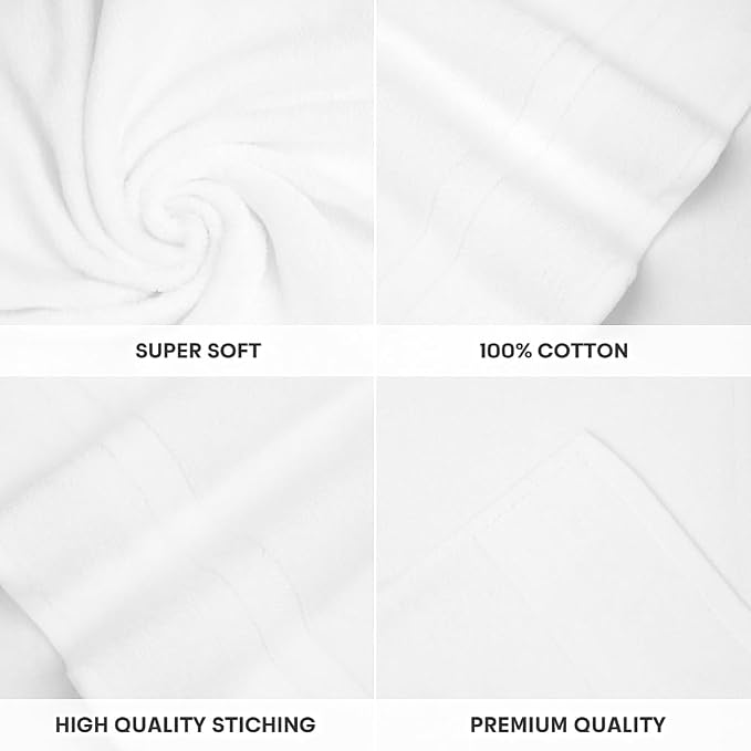 Bath Towels Bulk Set of 12 – 24" x 48" – 100% Cotton Terry, Soft, Quick-Dry & Highly Absorbent – White Towels for Bathroom, Spa, Gym, Hotel, Pool & Everyday Use