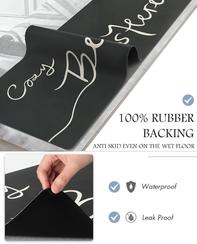 MontVoo Bath Mat-Bath Mat Rug Non Slip Super Absorbent Stain Resistant Quick Dry Thin Bathroom Rug-Bath Mats for Bathroom Floor Bathtub Vanity-Bathmat Bath Rug Easy Care-17"x35",Black