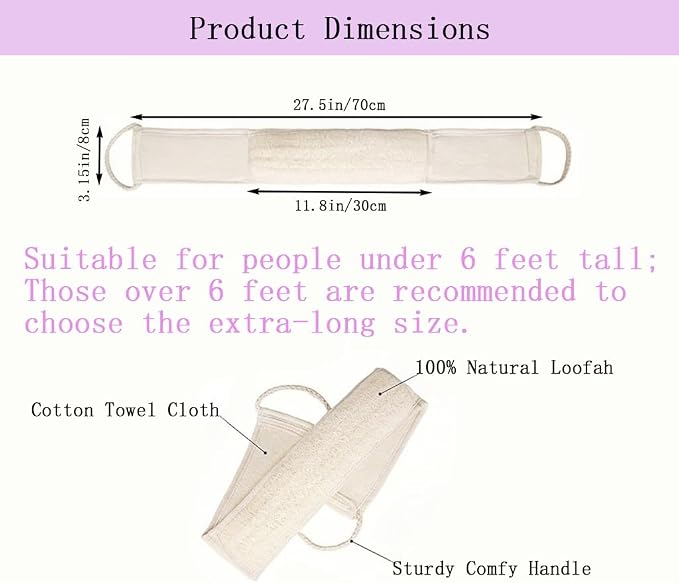 Natural Loofah Back Scrubber,1 Pack | Dual Sided,Exfoliating,Biodegradable,Bath Strap,Back Scrubber for Shower,Clean Your Back Deeply,for Men and Women