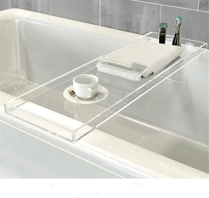 Wangunan 33 inch Luxury Bathtub Table - Shelf Organizer for Bathtub & Shower Storage (Clear)