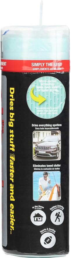 CleanTools the Absorber XL 18" x 29" - Synthetic Premium Drying Chamois Cloth for Cars and Trucks - Super Absorbent, Scratch-Free and Washable (Aqua)