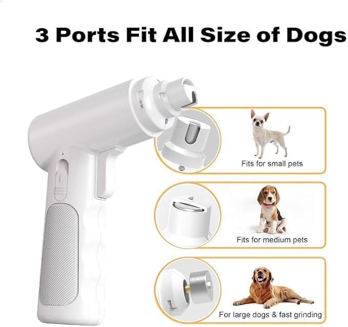 Dog Nail Grinder Electric - Super Quiet Low Vibration Pet Nail Trimmer with 2 LED Lights | USB Rechargeable Cordless 3 Speeds | Painless Paw Grooming for Small Medium Large Dogs & Cats (White)