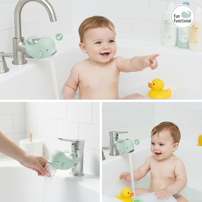 Bath Spout Cover for Bathtub - Protects Baby from Bumping Head During Bathing Time Baby Faucet Cover Universal Faucet Protective Cover Whale Design (Sage Green)