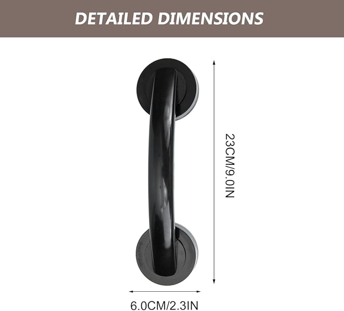 Zerodeko Shower Grab Bar Suction Balance Assist Bathroom Shower Handle Anti Slip Safety Hand Rail Support Handicap Elderly Injury Senior Assist Bath Handle Glass Door Window Black
