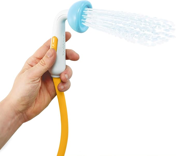 Yookidoo Baby Bath Shower Head - Elephant Water Pump and Trunk Spout Sprayer - One Handed Flow Control for Newborn Babies in Tub Or Sink (Blue&Orange)