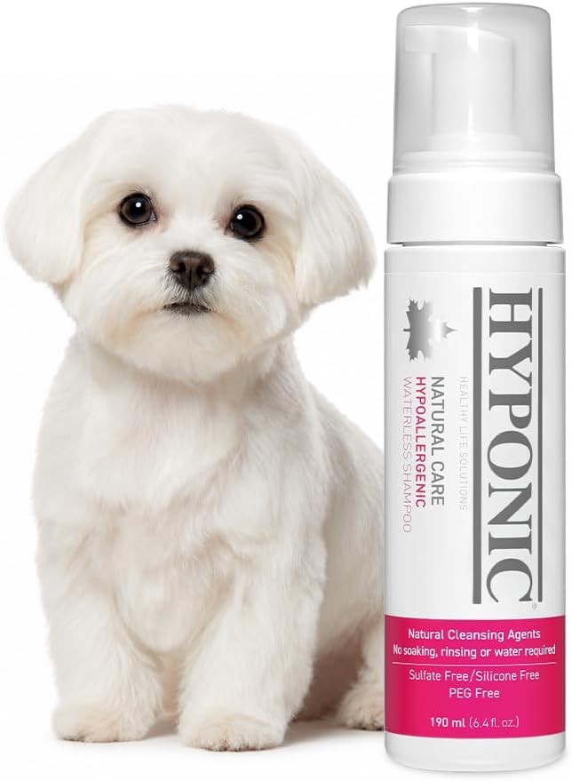 HYPONIC Hypoallergenic Premium Waterless Shampoo for All Pets (Scented, 6.4 oz) - Natural Dry Shampoo, Waterless Foam, Grooming for Dogs and Cats
