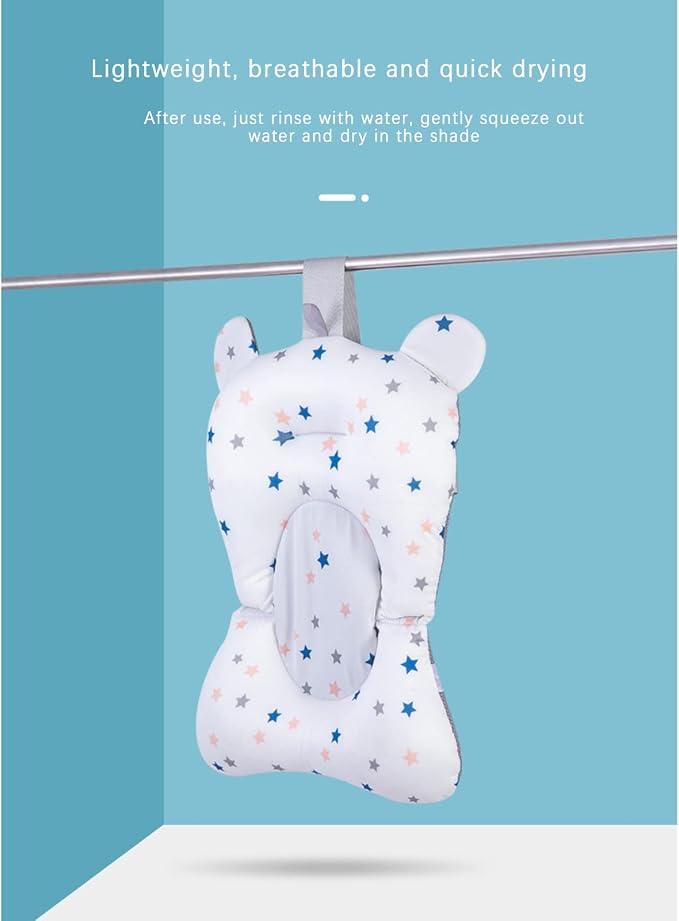 Baby Bath Cushion Pad Newborn Bathtub Mat Infant Bath Supporter Net Baby Bathtub Pillow Non-Slip Floating Bathing Tub Seat (White Star, 28cm*43cm*26cm)