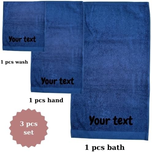 Personalized Towels - Set of 3 - Customized Turkish Bath Towel - Custom Cotton Towel -Monogrammed Towels with Initials Name Embroidery - Navy Towel Set (Navy, 3 Pieces - Towel Set)