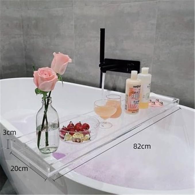 Wangunan 33 inch Luxury Bathtub Table - Shelf Organizer for Bathtub & Shower Storage (Clear)