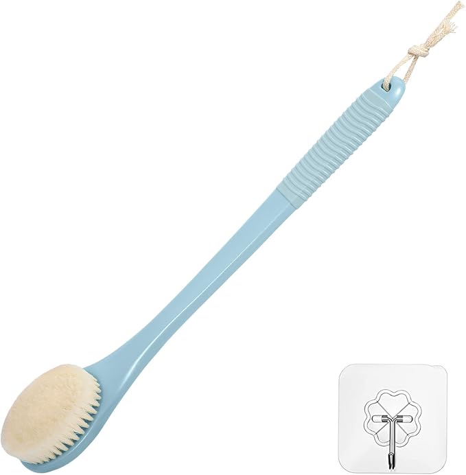 17-Inch Back Scrubber for Shower, Anti-Slip Exfoliating Body Brush for Bath, Gentle Back Brush for Shower for Men, and Women, Cleaning Skin for Smooth, Glowing Skin (Light Blue)