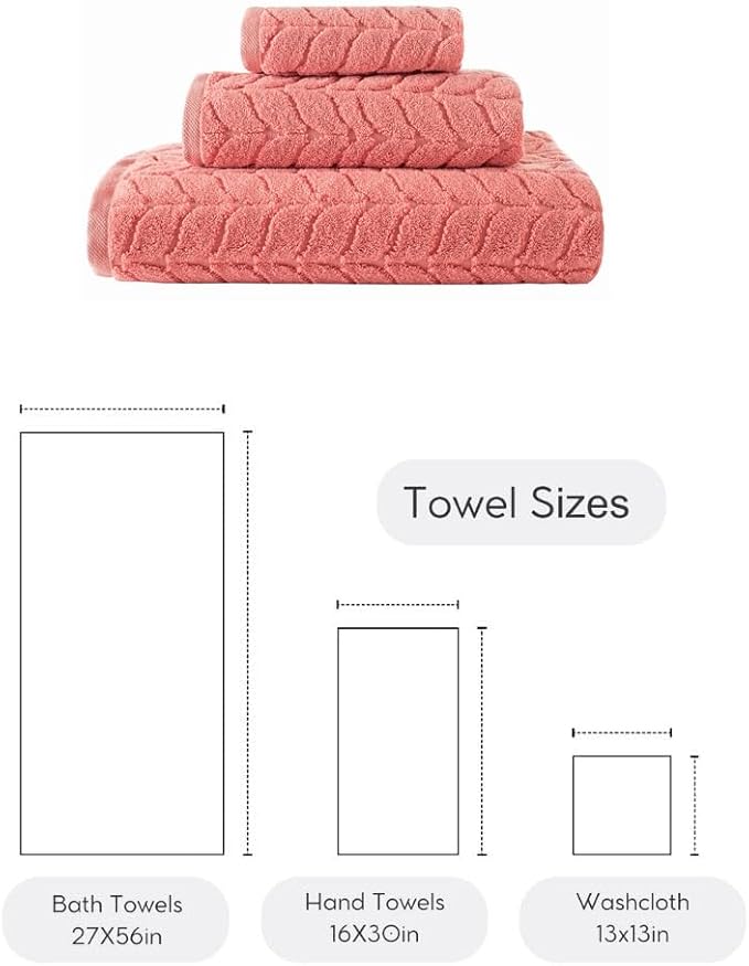 BAGNO MILANO Turkish Cotton Bath Towels, Hand Towels - Soft Plush Jacquard Collection Luxury Towels Set (Coral Red, Towel Set of 3)