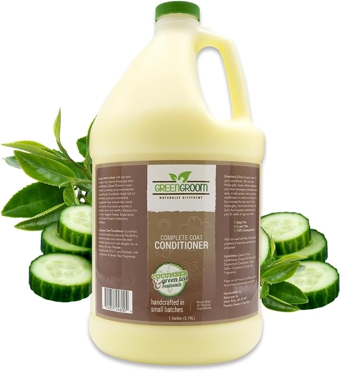 Green Groom Complete Coat Dog Conditioner, Gallon | All Natural Ingredients, Concentrated 32 to 1, Restore Moisture, Eliminates Static, Eases Mats and Tangles, Soap and Cruelty Free