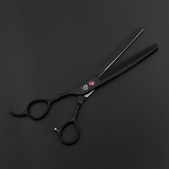 Purple Dragon 7.0" Left Handed Dog Grooming Hair Cutting Scissor &Curved &Thinning Shear with Bag - for Mancinism Pet Groomer or Family DIY (Black)