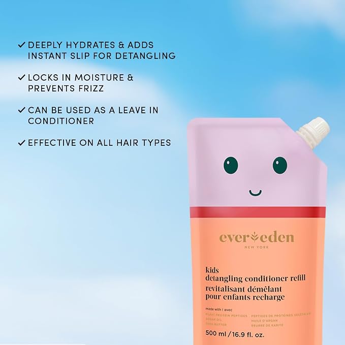 Evereden Kids Shampoo & Conditioner Refills | Dermatologist-Tested, EWG Verified, No Silicones | Detangling Haircare with Plant Protein Peptides & Argan Oil | Vegan, Sulfate & Paraben-Free, Ages 3+