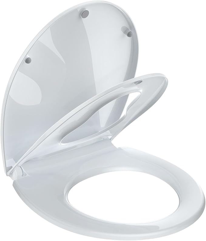 Round Toilet Seat with Toddler Seat, PP Locking Hinge Potty Training Toilet Seat Cover for Kids & Adults, White Detachable Child Toilet Seat for Family Bathroom