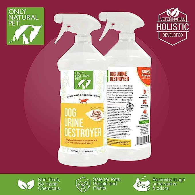 Only Natural Pet Enzyme Powered Stain & Odor Eliminator - Urine Destroyer for Dogs - Pet Urine Cleaner & Deodorizer - Hardwood Floors, Carpets & Upholstery - Eucalyptus & Rosemary - 32 fl oz - 2 Pack