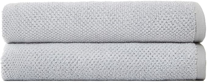 Cozy Earth Nantucket 60% Cotton 40% Viscose from Bamboo Bath Sheet - 600 GSM Plush & Fast-Drying with Rice Weave Pattern - 2 Pack 40" x 65" Luxury Bath Sheet - Harbor Mist
