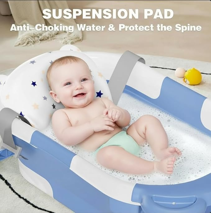 TPN Collapsible Baby Bathtub, Baby Bath Tub with Soft Cushion & Real-Time Thermometer, Baby Bathtub Infant to Toddler Tub (0-36 Months), Portable Newborn Travel Bath Tub