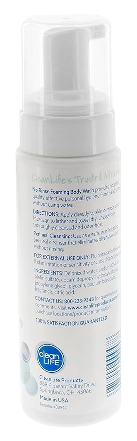 No-Rinse Foaming Body Wash - Waterless Foam Cleanser for Elderly, Adults, Kids, Infants & Caregiver - Rinse Free for Sensitive Skin - Travel Size- Refreshed & Moisturized Skin - 8 fl oz (Pack of 3)
