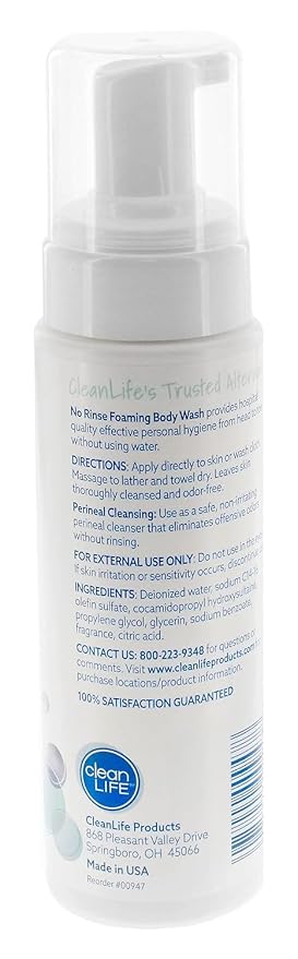 No-Rinse Foaming Body Wash - Waterless Foam Cleanser for Elderly, Adults, Kids, Infants & Caregiver - Rinse Free for Sensitive Skin - Travel Size - Refreshed & Moisturized Skin - 8 fl oz (Pack of 1)