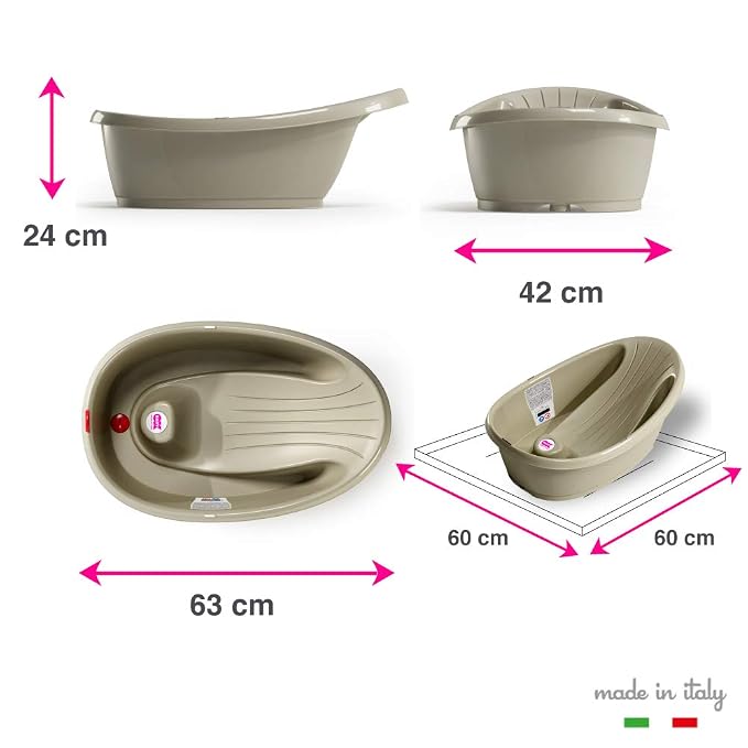 BEABA by OKBaby, Onda Baby Bath, Ergonomic Multi-Position tub for Infants and Babies up to 12 Months, Integrated Water Thermometer, Made in Italy, Grey