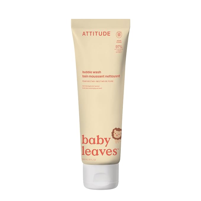 ATTITUDE Bubble Body Wash for Baby, EWG Verified, Dermatologically Tested, Plant and Mineral-Based, Vegan, Pear Nectar, 8 Fl Oz