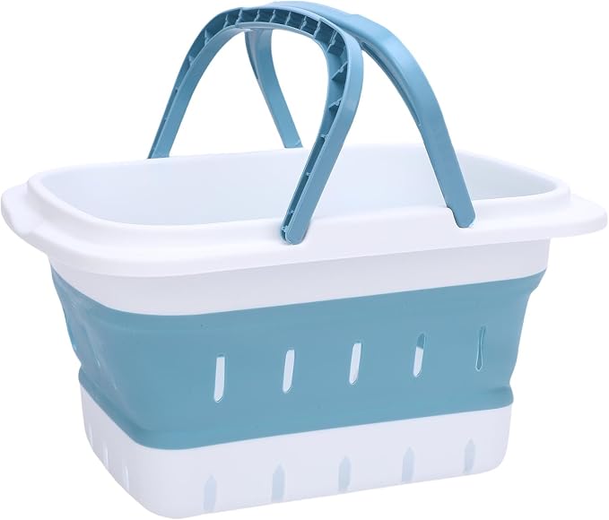 Brrnoo Folding Storage Basket, Bathtub Toy Storage Basket, Quick Drain Toy Organizer for Bathroom Kids Toys, Travel with Family Car Trunk Fruits Vegetables (Blue)