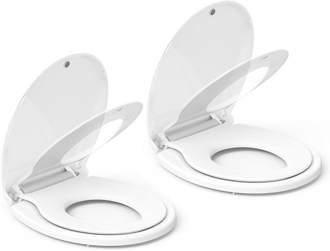 Toilet Seat Cover,17” Toddler Toilet Seat with Built-In Child Potty Training Seat, Soft-Close Hinges, PP Material, Easy Install, Set of 2 for Family Bathroom - White