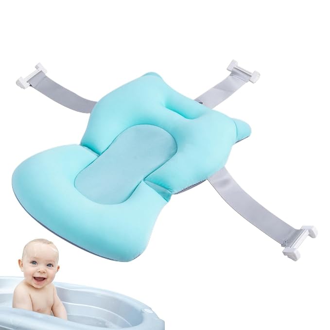 Baby Bath Pad | Foldable Travel Baby Baths Tub, Babies Tub with Soft Baths Mat, Babies Bath Seat Support Net, Non-Slip, 3 Safety Belts, for Home Travelling