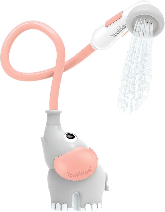 Yookidoo Baby Bath Shower Head - Elephant Water Pump and Trunk Spout Sprayer - One Handed Flow Control for Newborn Babies in Tub Or Sink (Pink)