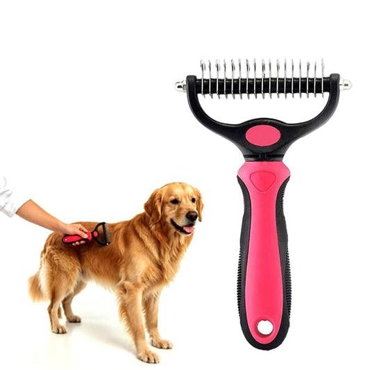 Deshedding Brush for Dogs and Cats: Undercoat Rake Pet Brush for Long Hair - Dematting Comb Removes Tangles Knots and Loose Fur, Grooming Tool for Thick Coats (pink, L)