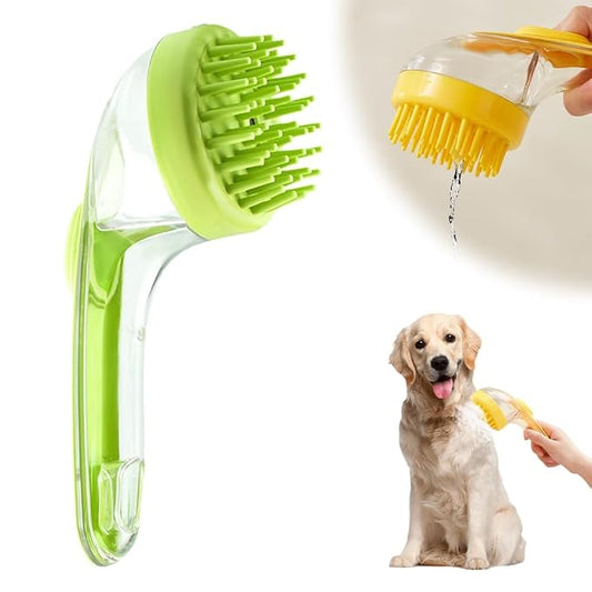 Pet Bath Brush with Shampoo Dispenser, 2026 New Dog Bath Brush Soft Silicone Bristle for Bathing Pets Grooming Massage Brush (green)