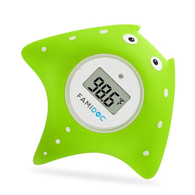 Baby Bath Thermometer with Room Thermometer - Famidoc FDTH-V0-22 New Upgraded Sensor Technology for Baby Health Bath Tub Water Temperature Floating Toy (Green)