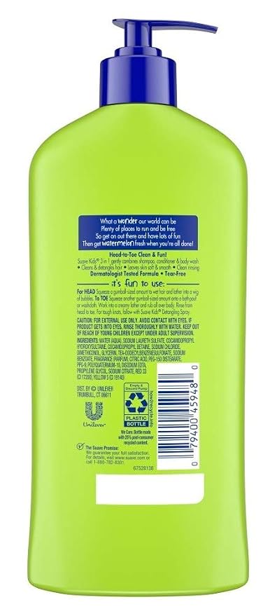 Suave Kids 3 In 1 Shampoo-Cond -Bodywash Watermelon 18 Ounce (Pack of 3)
