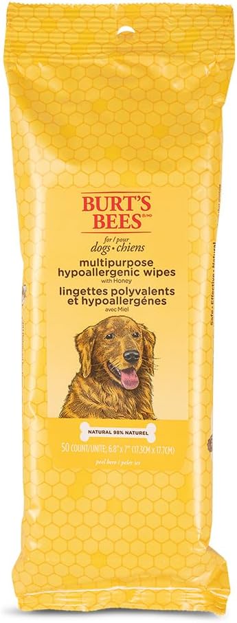 Burt's Bees for Pets Honey Multipurpose Dog Grooming Wipes Gentle Hypoallergenic Spot Cleaning Sheets pH Balanced Natural Origin Formula for Paws Face and Butt 50 Count 2 Pack Natural Grooming