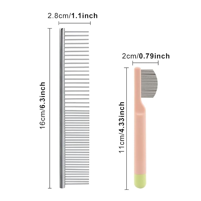 2 Pcs Dog Eye Comb Stainless Steel Pet Grooming Comb, Dog Flea Combs Pet Facial Brush, Round-Tip Arc Teeth Stress-free Tear Stain Remover for Puppy Cat