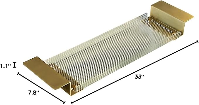 WANLIAN Acrylic Brass Bathtub Caddy Tray, Adjustable Length Bath Caddy Tray Shelf for Shower Storage Organizer