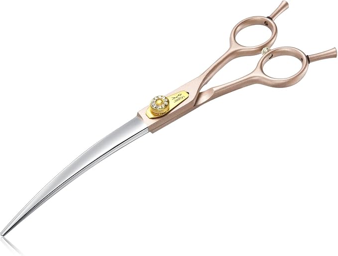 JASON Professional Dog Grooming Scissors - 7 Inch Curved Shear Japanese 440C Stainless Steel Dog Scissors with Diamond Screw, Rosegold, Sharp