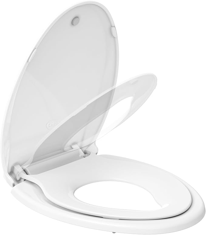 Garvee Elongated Toilet Seat with Toddler Seat, PP Safe Material, 2 in 1 Toilet Seat for Family Built-in Baby Seat Removable, 19 in,Soft Close + Easy Clean(White)