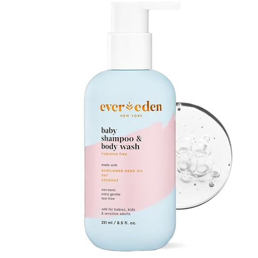 Evereden Baby Shampoo & Body Wash 2-in-1, 8.5 fl oz | Gentle, Non-Toxic, Fragrance-Free, Hydrating Formula for Sensitive Skin