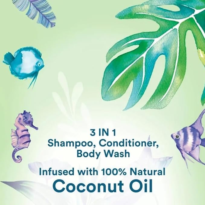 𝓚~𝓲𝓭𝓼 Naturals 3-in-1 Shampoo Conditioner Body Wash, Coconut Oil, No Tears Formula, 16.5 oz, 1 pack