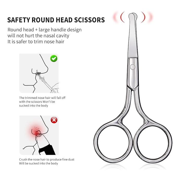 AsonTao Small Scissors With Round Tip Design - Professional Grooming for Hair, Eyelashes, Nose, Eyebrow Trimming, Mustache - Will Not Hurt the Nasal Cavity