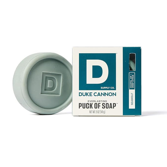 Duke Cannon Supply Co. Seawolf Men's Soap Puck - 5 oz - Coastal Air + Crisp Citrus Scent - Disc-Shaped, Triple-Milled Men's Bar Soap - Hydrating & Deep-Cleansing Bath Bar
