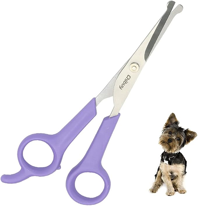 Chibuy Professional Pet Grooming Scissors with Round Tip Stainless Steel Dog Eye Cutter for Dogs and Cats, Professional Grooming Tool, Purple, Size 6.70" x 2.6" x 0.43"