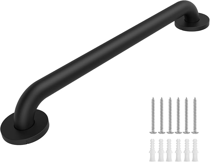 Safety Shower Grab Bars for Seniors, Stainless Steel Anti Slip Shower Handle, ADA Compliant Hand Rails, Holds up to 500 LBS Grab Bars for Elderly for Wall (Black, 12 Inches)