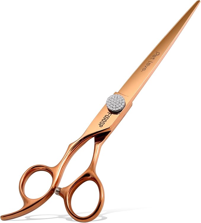 7'' Professional Left Handed Dog Grooming Scissors Straight Grooming Shears for Dogs Pet Rose Gold Titanium Japan 440C Right Handed Dog Hair Cutting Scissors for Poodle(7,Straight)