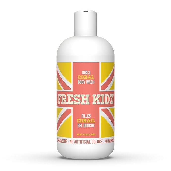 Fresh Kidz Body Wash for Kids and Teens - Gentle Bath and Shower Cleanser for All Skin Types - Girls Coral, 16.9 Fl.Oz.