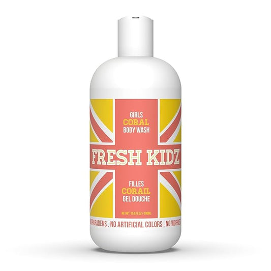 Fresh Kidz Body Wash for Kids and Teens - Gentle Bath and Shower Cleanser for All Skin Types - Girls Coral, 16.9 Fl.Oz.