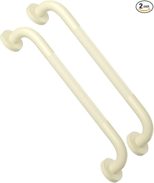 16 Inch Anti Slip Shower Grab Bar Handle Beige White, ZUEXT Stainless Steel Bathroom Grab Bar, Knurled Bathroom Balance Bar, Safety Hand Rail Support,Handicap Elderly Injury Senior Assist Bath Handle